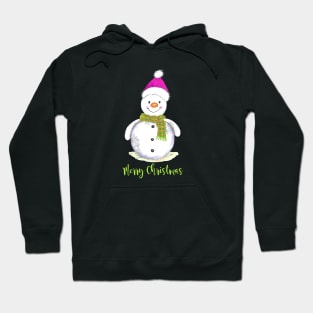 Merry christmas snowman with green scarf and pink hat Hoodie